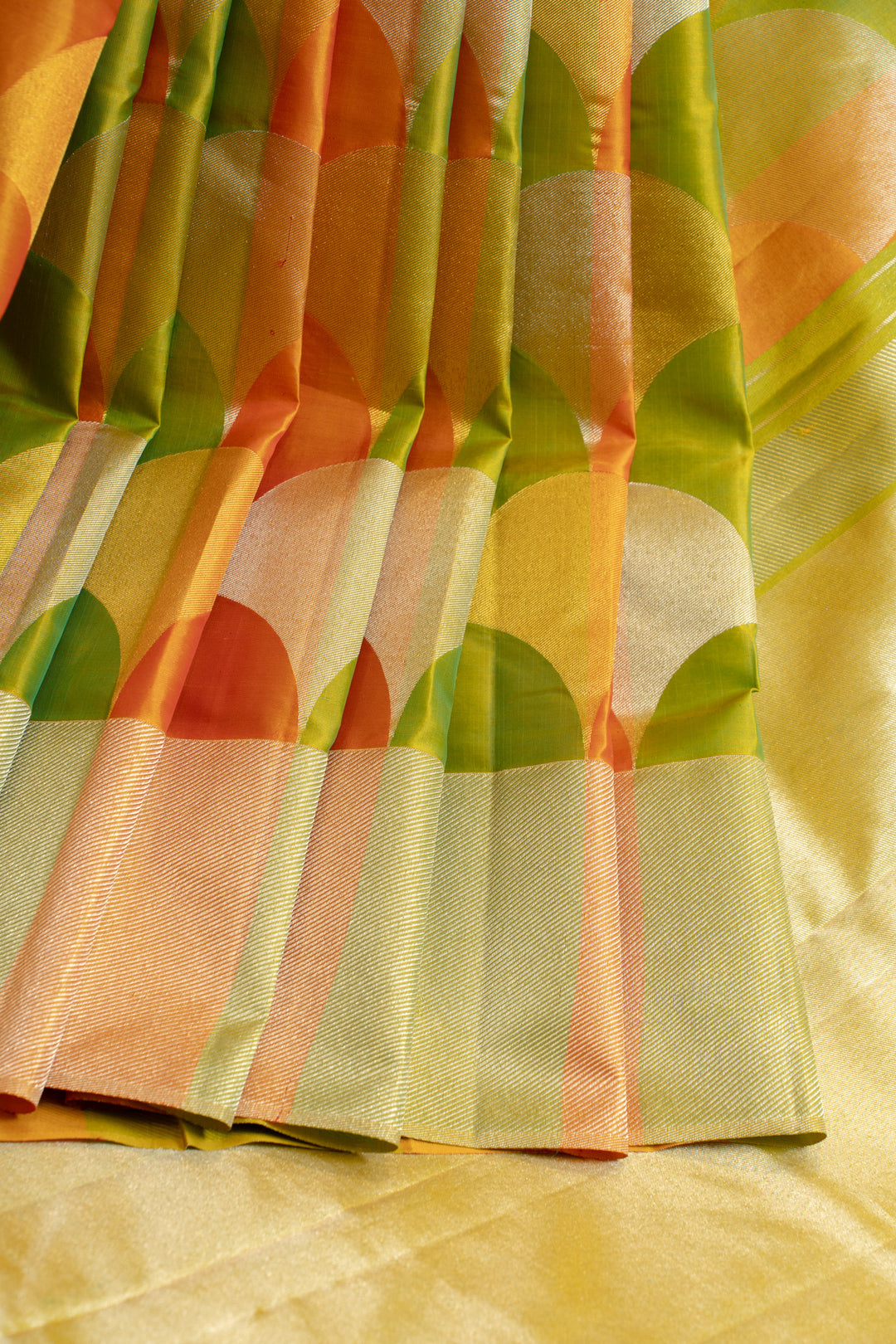 Orange and green pure Kanchipuram silk saree