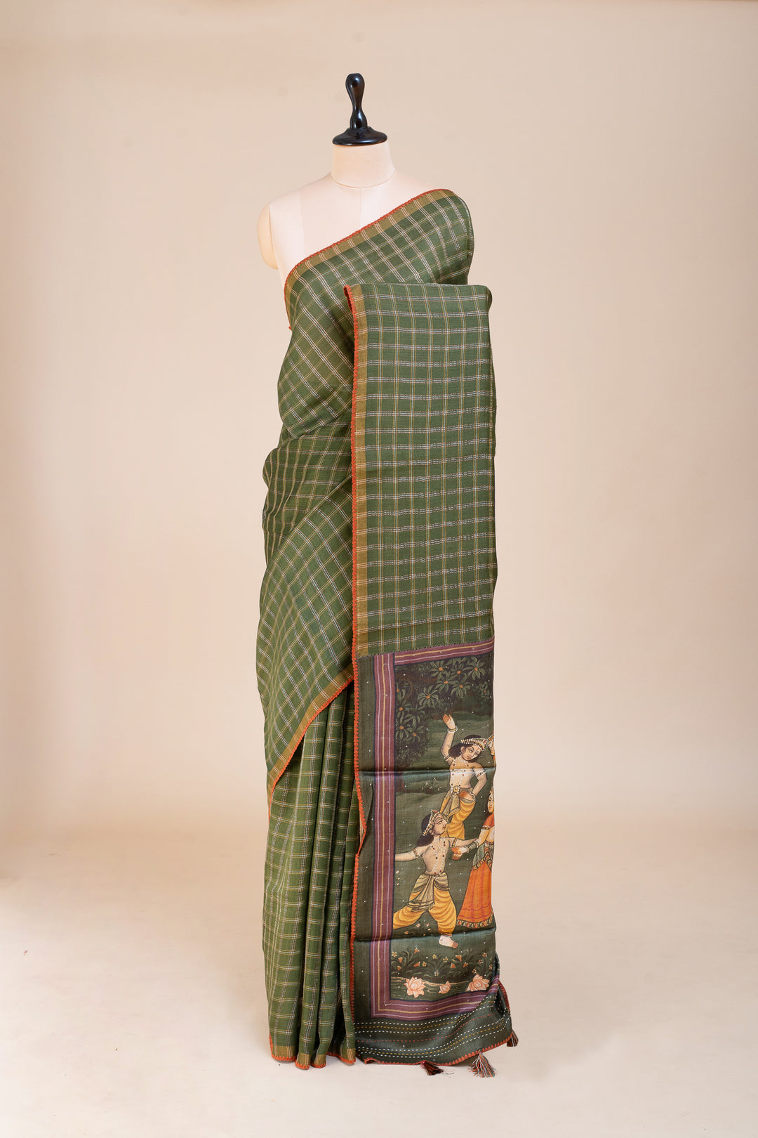 Forest Green Pure Munga Tussar Silk Saree