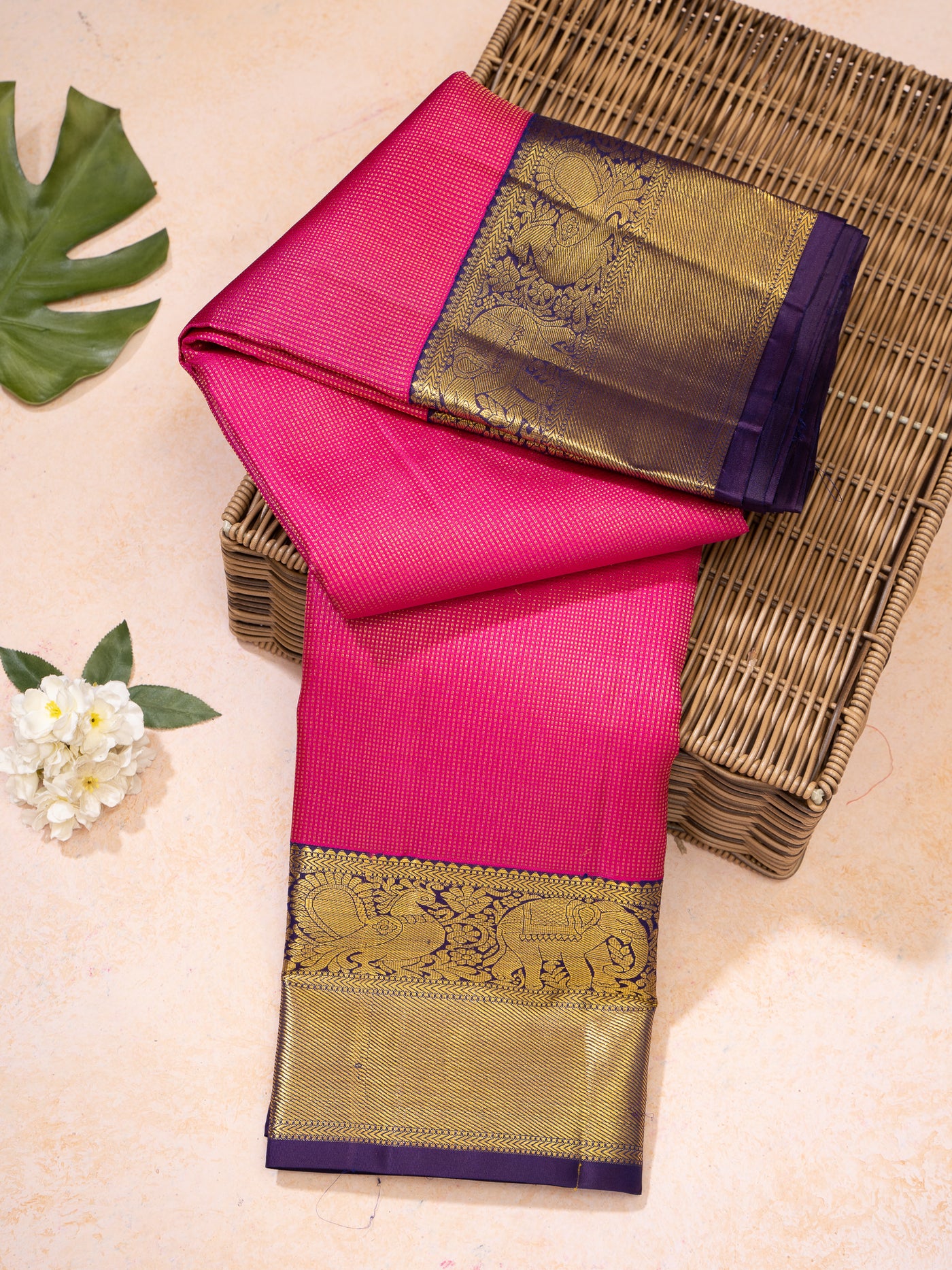 Rani Pink and Purple Muthu Zari Pure kanchipuram Silk Saree - Clio Silks