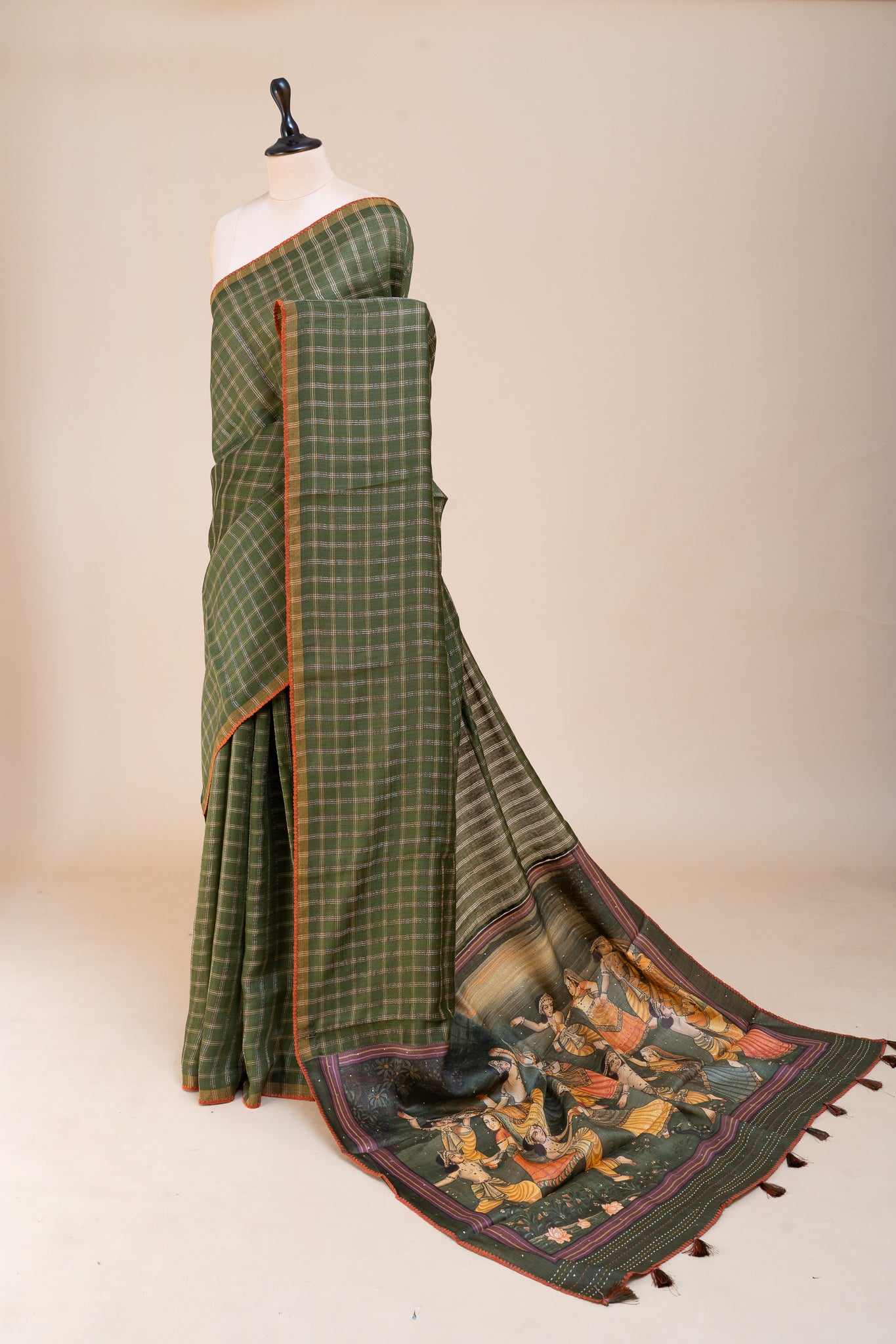 Forest Green Pure Munga Tussar Silk Saree