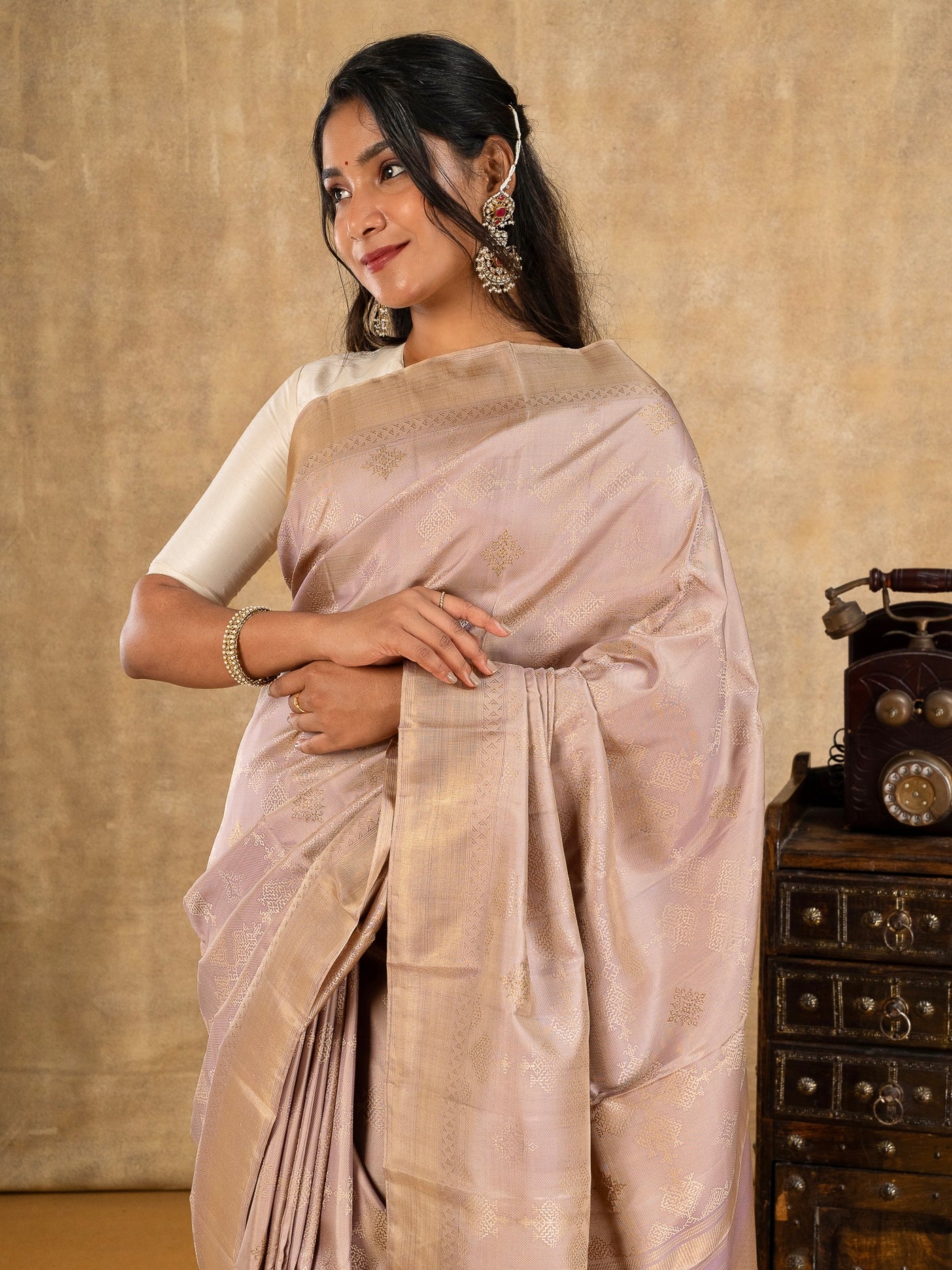 Mauve Pure Zari Kasuti Kanchipuram Silk Saree