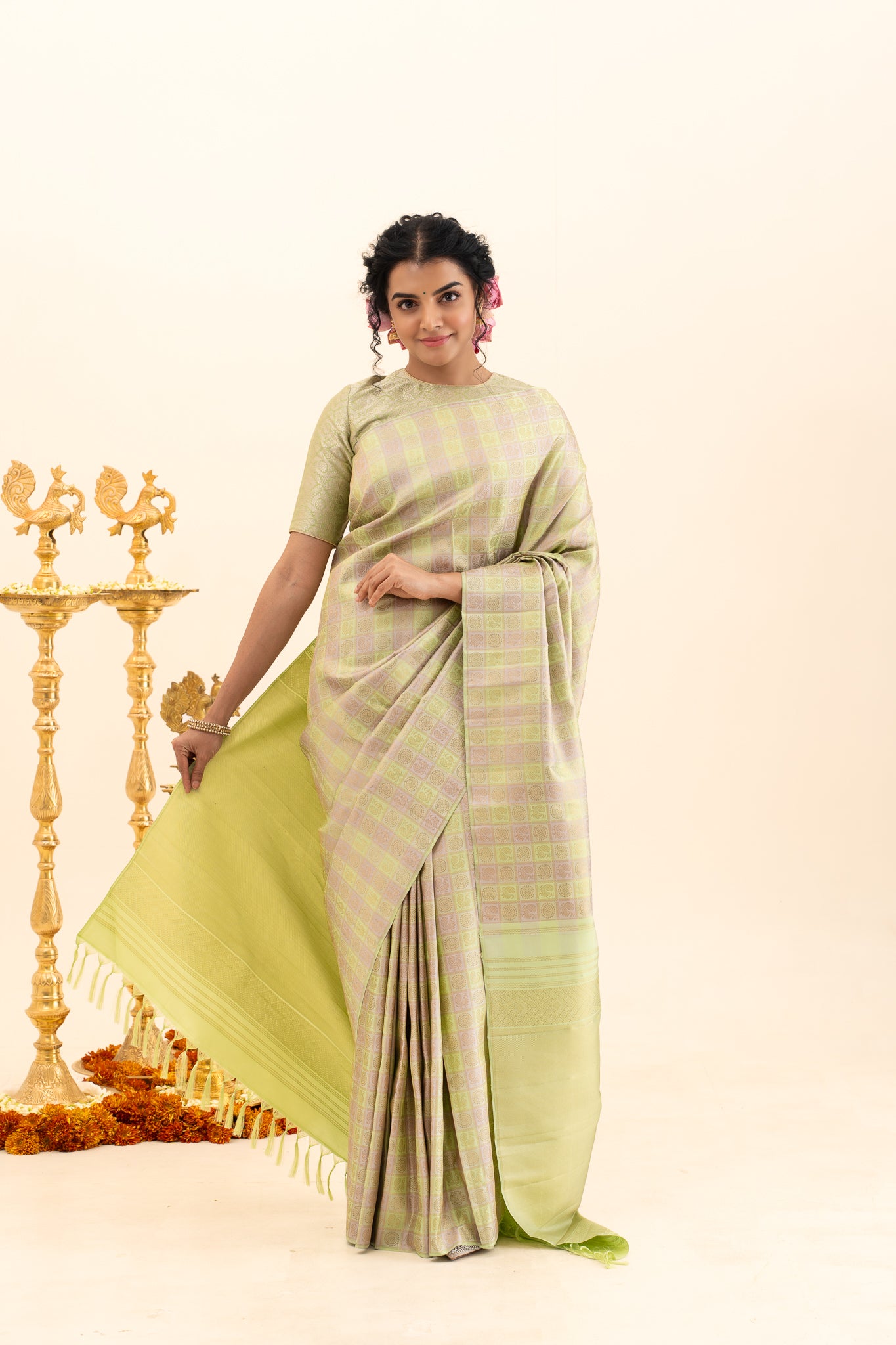 Mint Green Brocade Pure Kanchipuram Silk Saree