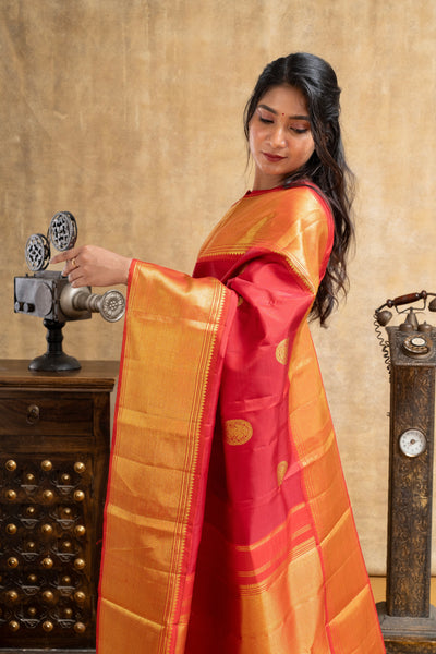 Red Iruthalaipakshi Pure Kanchipuram Silk Saree