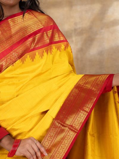 Yellow and  Red Pure Kanchipuram Silk Saree