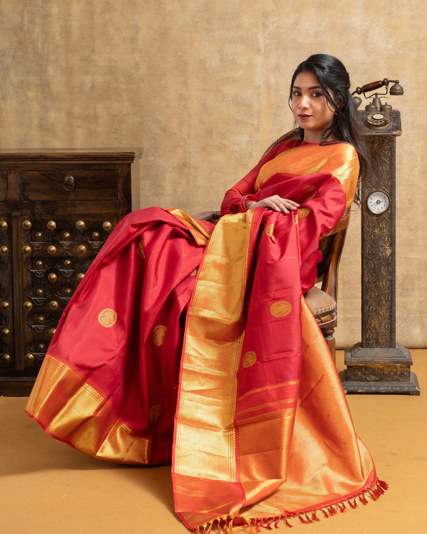 Red Iruthalaipakshi Pure Kanchipuram Silk Saree