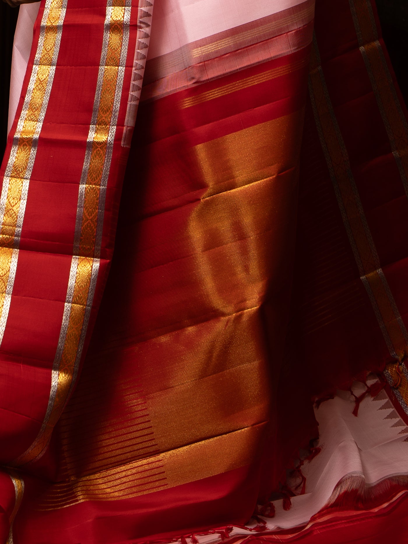 Cherry Pink and Red Zari Pure Kanchipuram Silk Saree - Clio Silks