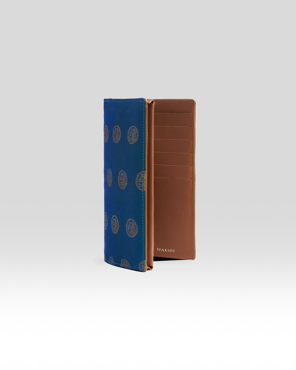 Rudra Long Wallet Peacock Blue and Tan - Clio Silks