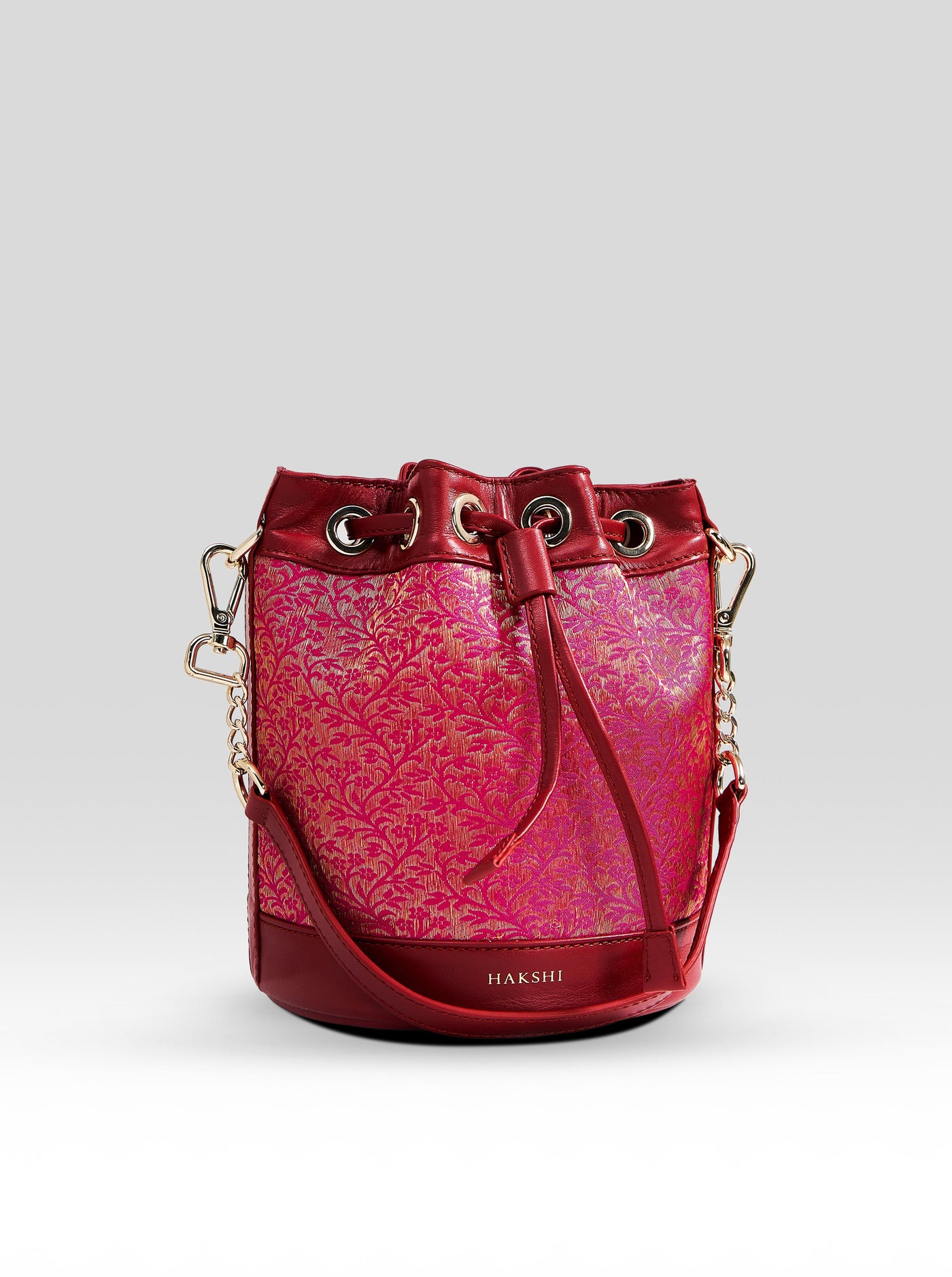 Yanay Kanchi Brocade Potli Bag Fushia Pink & Red - Clio Silks