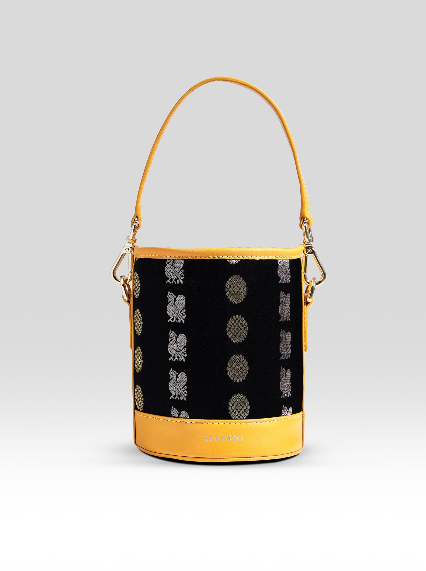 Adhya Bucket Bag Black & Yellow - Clio Silks