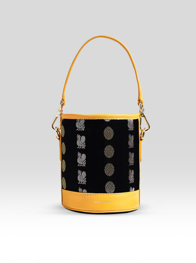 Adhya Bucket Bag Black & Yellow - Clio Silks