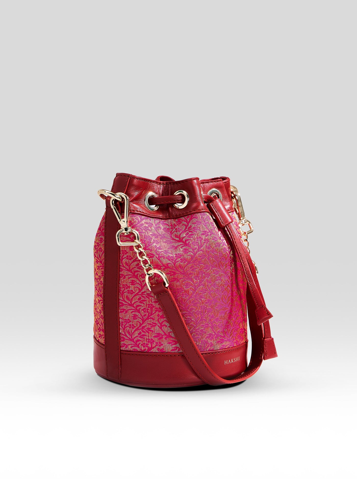 Yanay Kanchi Brocade Potli Bag Fushia Pink & Red - Clio Silks