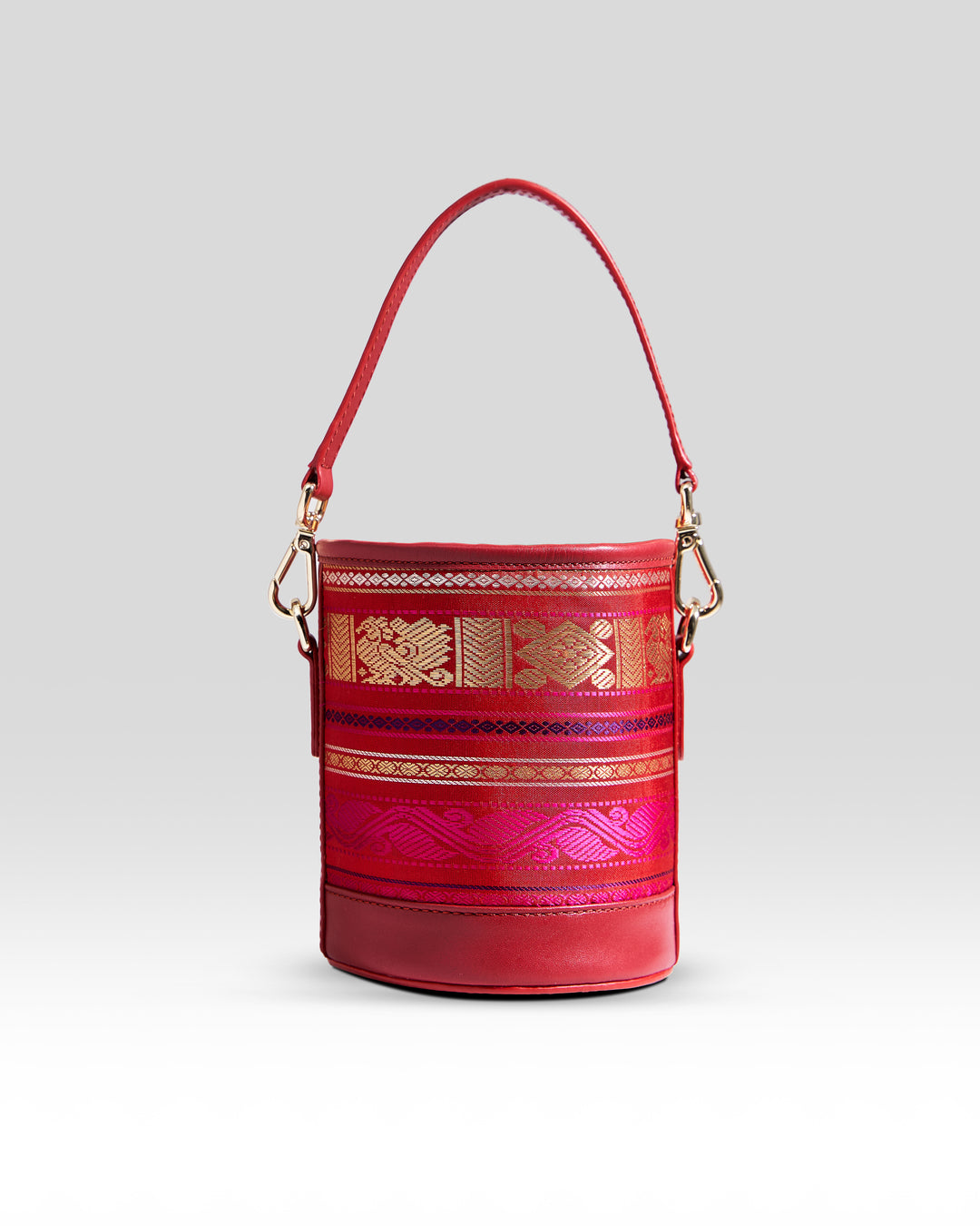 Adhya Pure Zari Bucket Bag Red Red – Clio Silks1