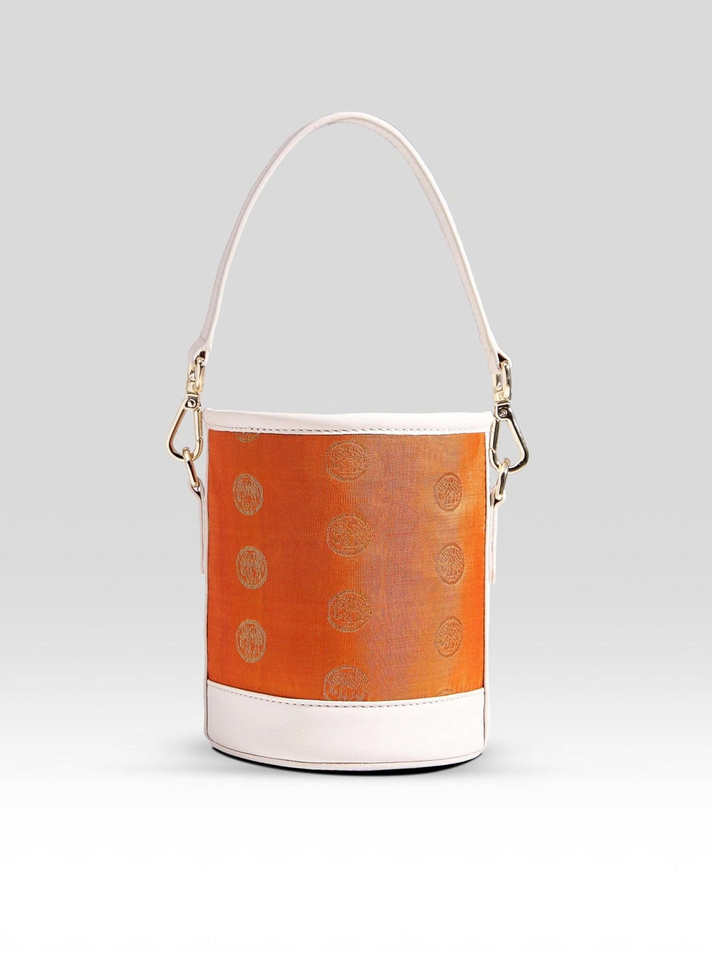 Adhya Pure Zari Bucket Bag Orange & Ivory - Clio Silks