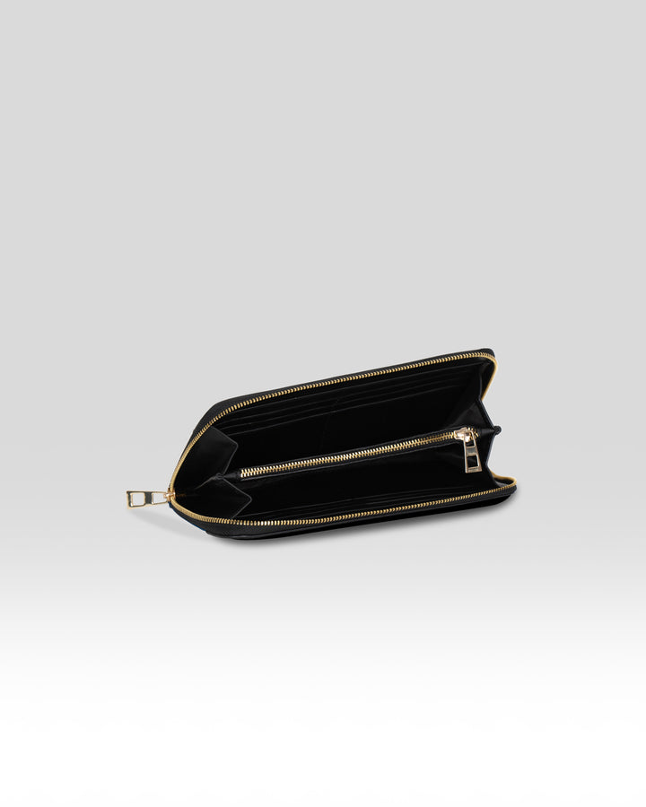 Simha Zipper Wallet Peacock Blue & Black - Clio Silks