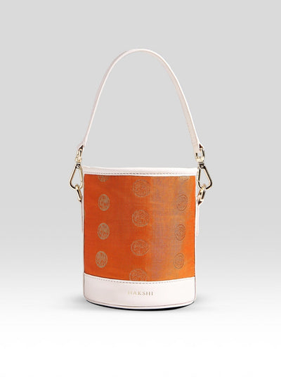 Adhya Pure Zari Bucket Bag Orange & Ivory - Clio Silks