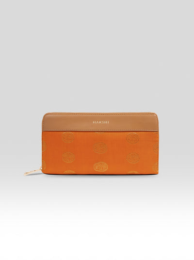 Simha Zipper Wallet Orange & Tan - Clio Silks