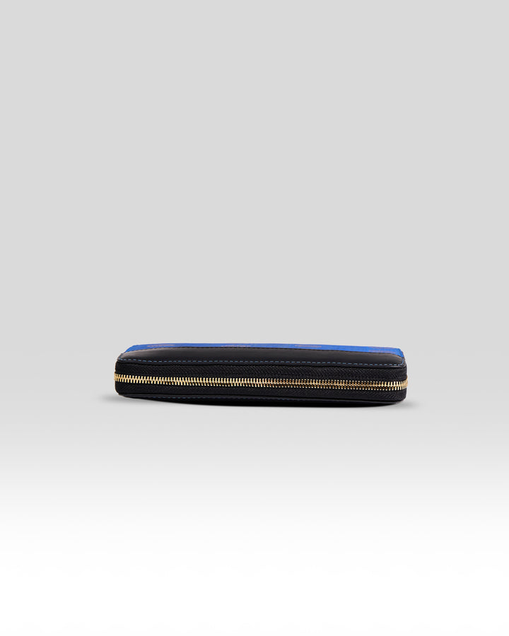 Simha Zipper Wallet Peacock Blue & Black - Clio Silks