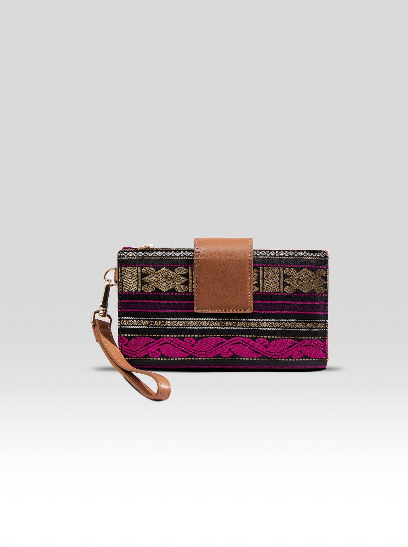 Hamsa Wrist Wallet Black and Tan - Clio Silks