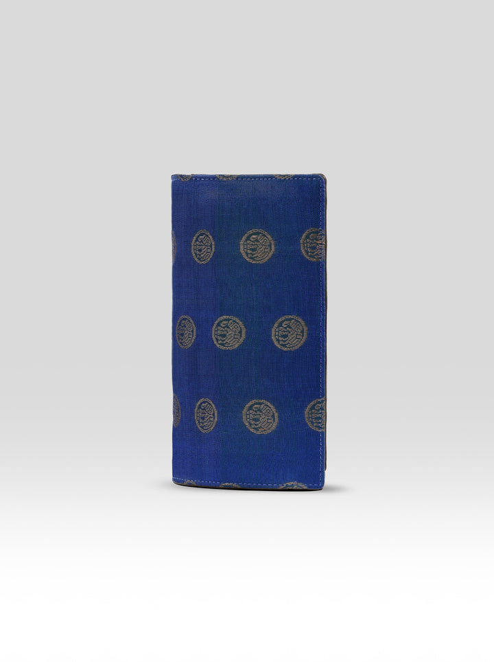 Rudra Long Wallet Peacock Blue and Tan - Clio Silks