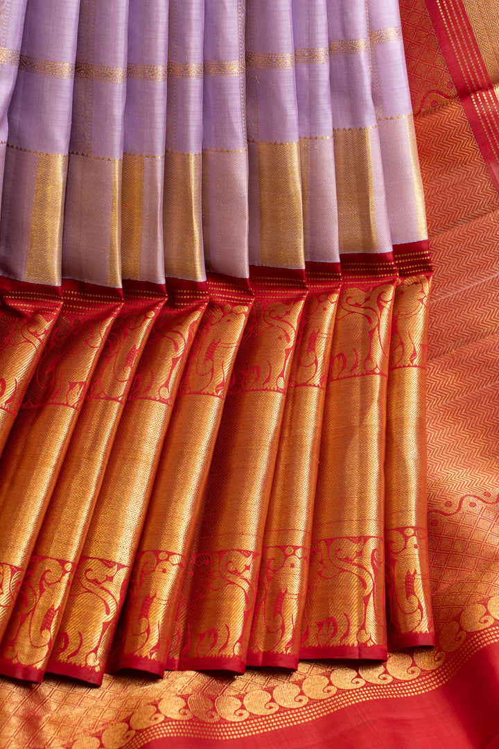 Purple and red grand border  pure Kanchipuram silk saree