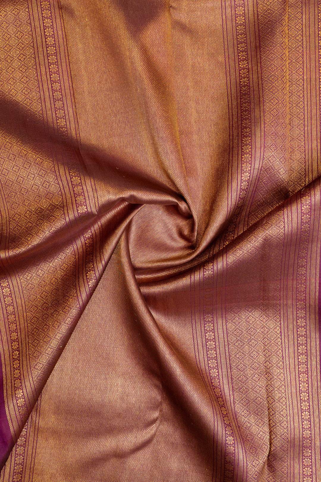 Pink and brown vintage checks pure Kanchipuram silk saree