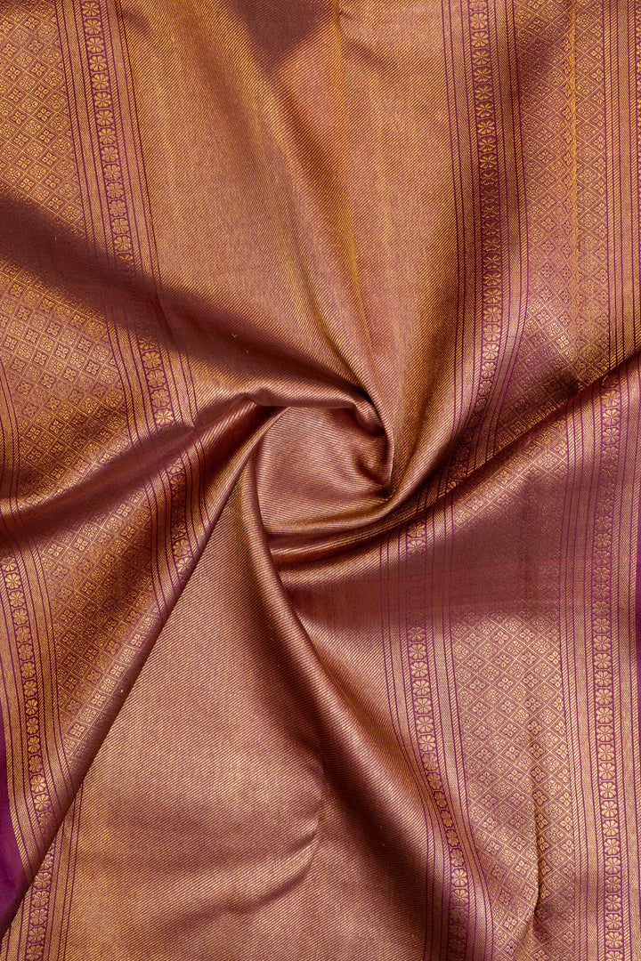 Pink and brown vintage checks pure Kanchipuram silk saree