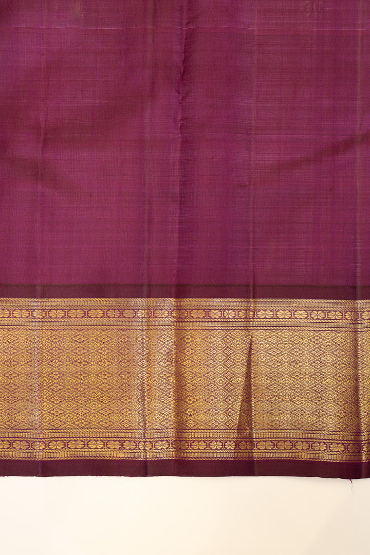 Pink and brown vintage checks pure Kanchipuram silk saree