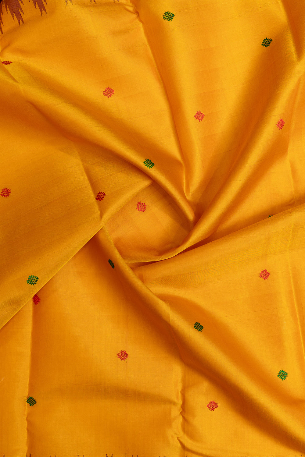 Yellow and brown threadwork Kanchipuram silk saree