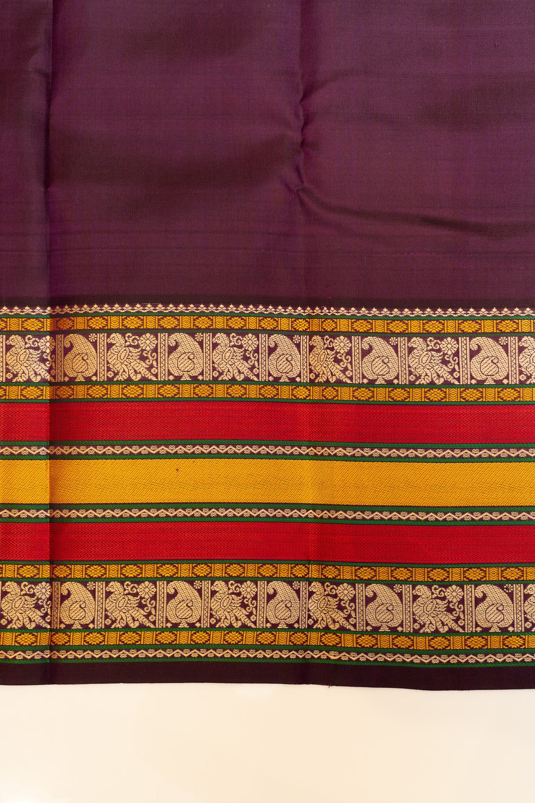 Yellow and brown threadwork Kanchipuram silk saree