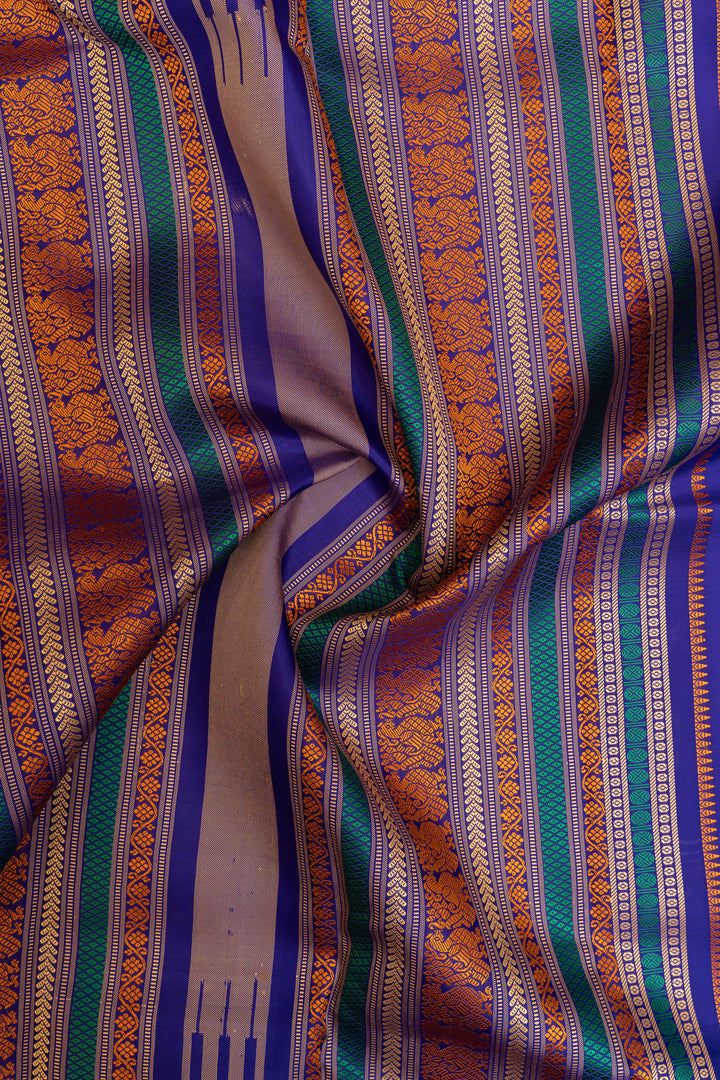 Lotus pink and purple threadwork Kanchipuram silk saree