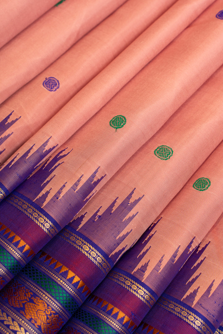 Lotus pink and purple threadwork Kanchipuram silk saree