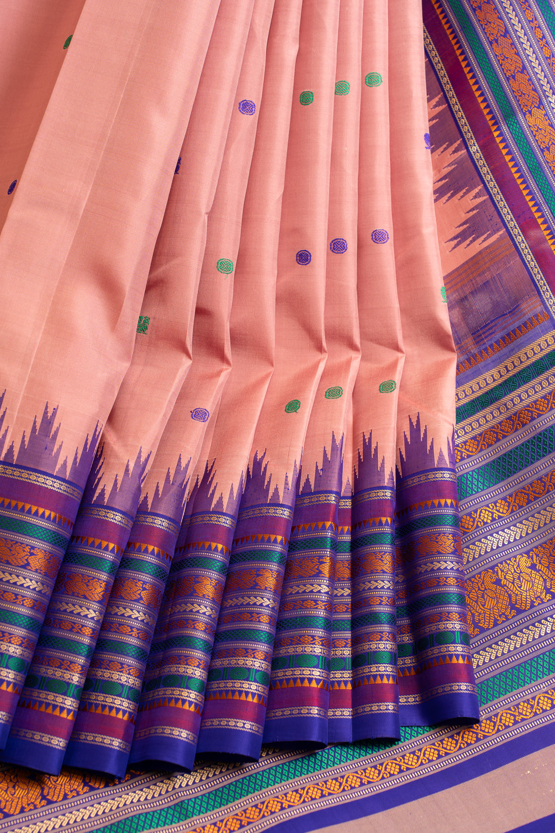 Lotus pink and purple threadwork Kanchipuram silk saree