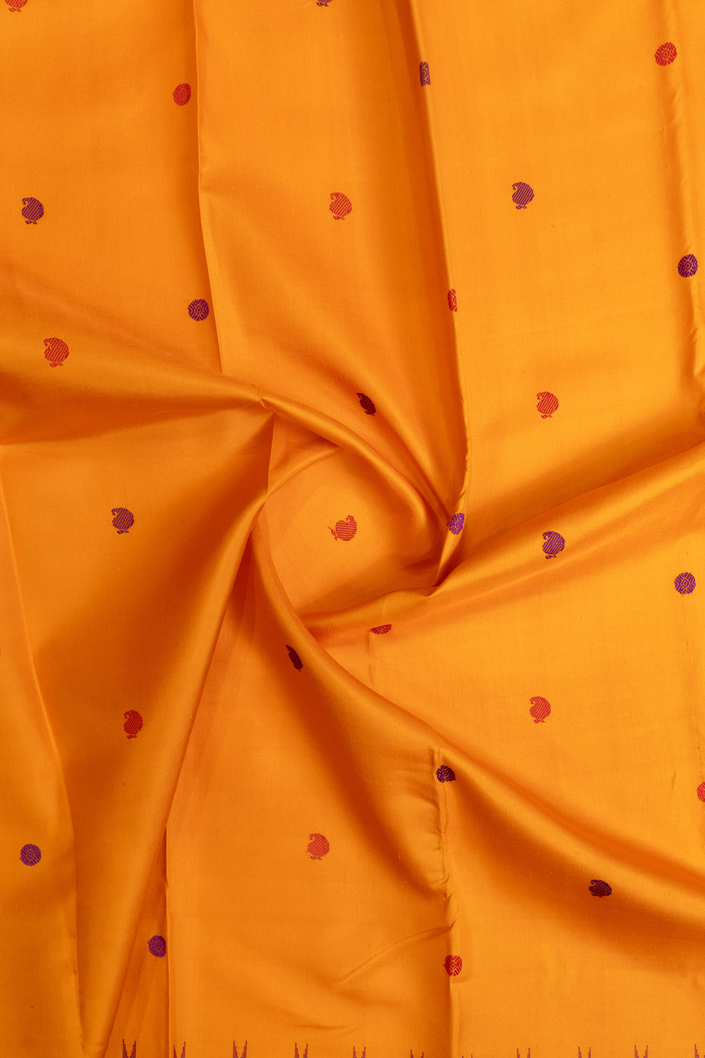 Mustard yellow and purple threadwork Kanchipuram silk saree