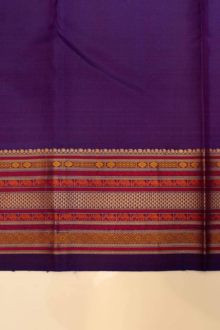 Mustard yellow and purple threadwork Kanchipuram silk saree