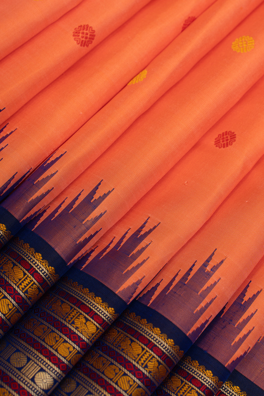 Peach threadwork Kanchipuram silk saree