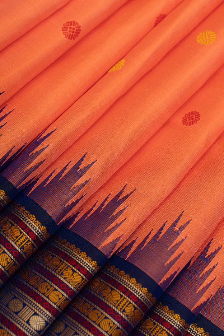 Peach threadwork Kanchipuram silk saree
