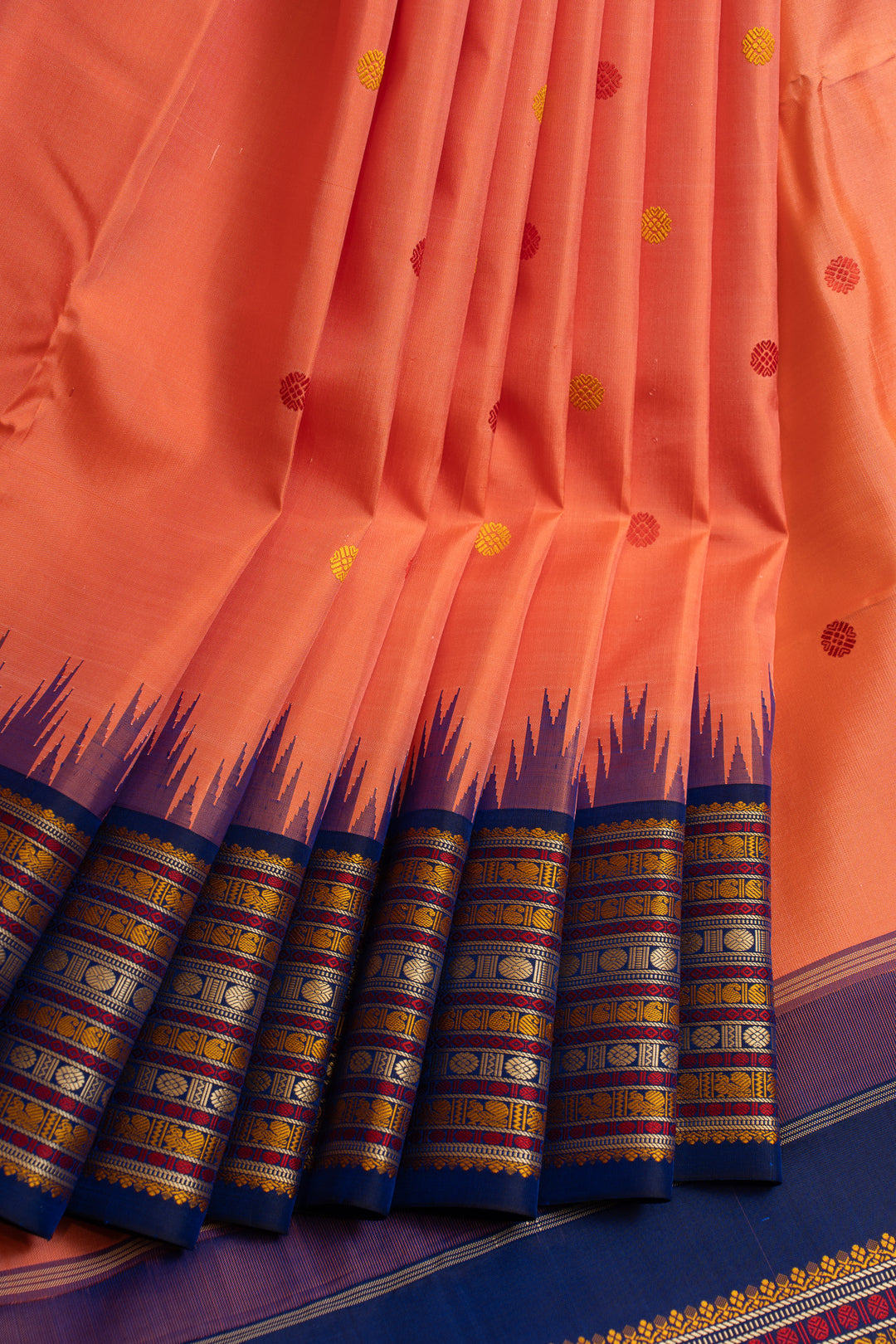 Peach threadwork Kanchipuram silk saree