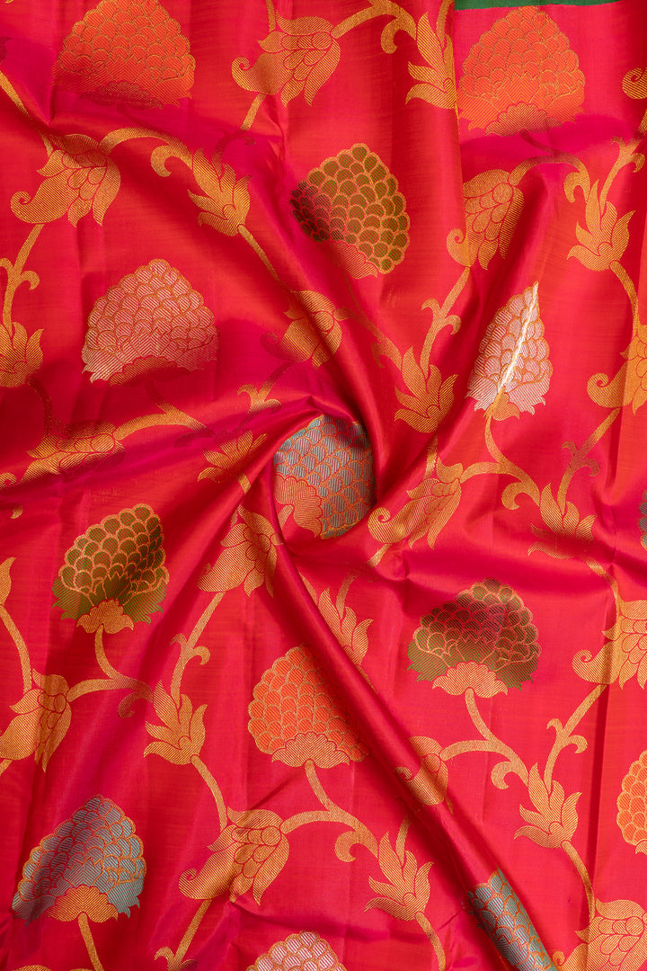 Rani pink dahlia meenkari pure zari Kanchipuram silk saree