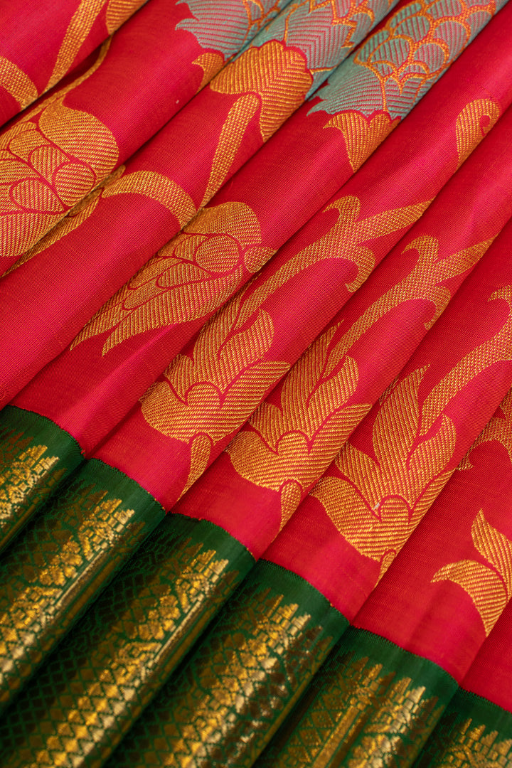 Rani pink dahlia meenkari pure zari Kanchipuram silk saree