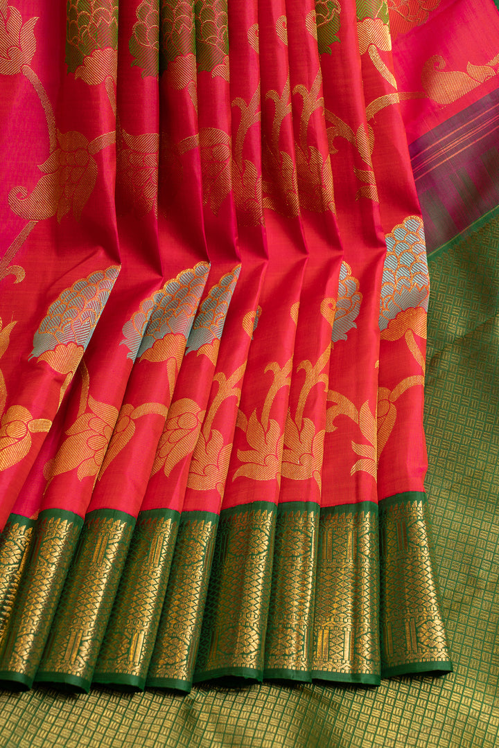 Rani pink dahlia meenkari pure zari Kanchipuram silk saree