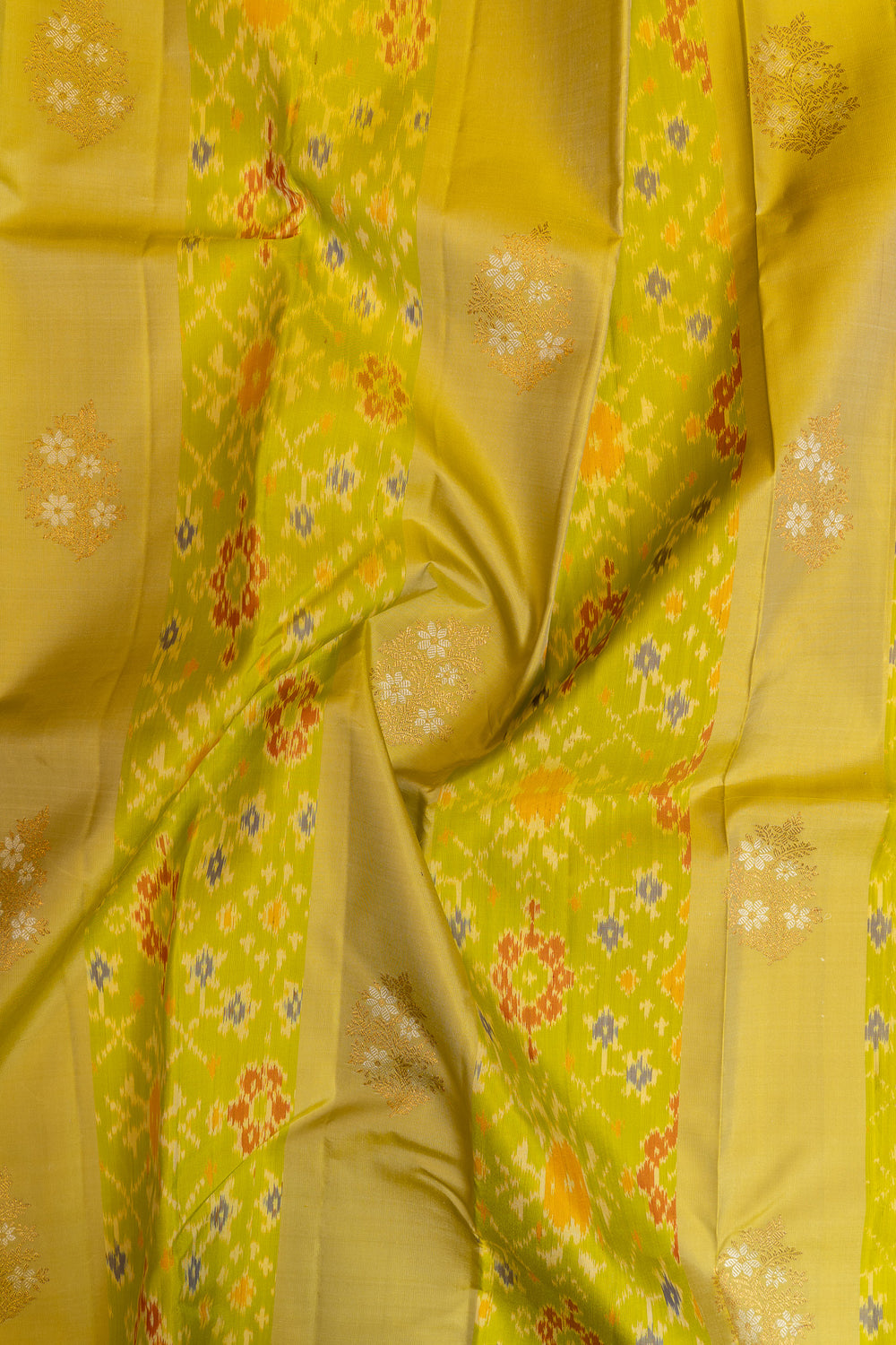Green ikat panel kanjivaram pure silk saree