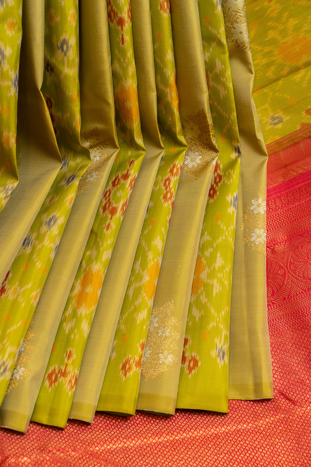 Green ikat panel kanjivaram pure silk saree