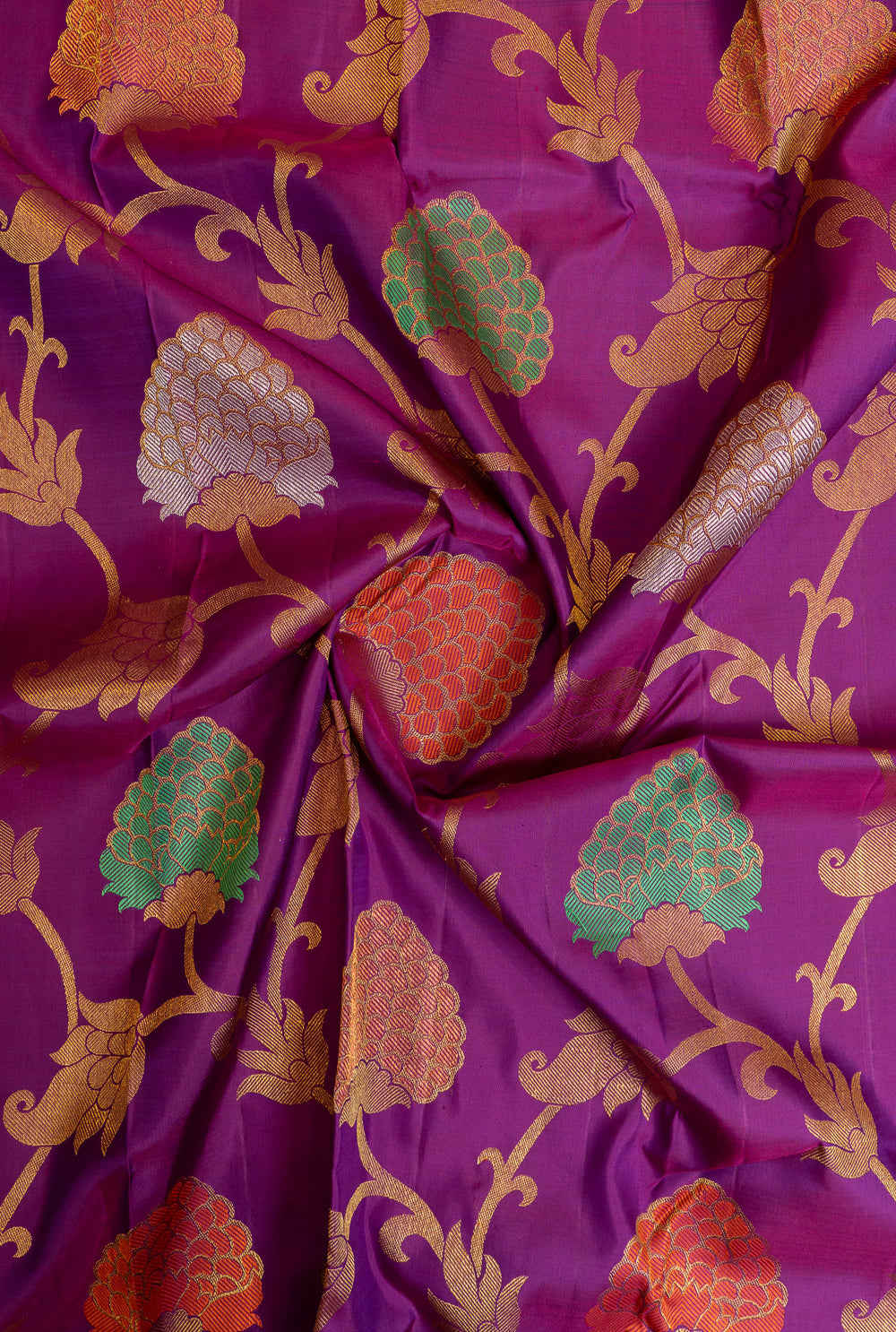 Purple dahlia meenakari pure Kanchipuram silk saree