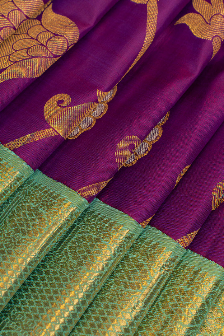 Purple dahlia meenakari pure Kanchipuram silk saree