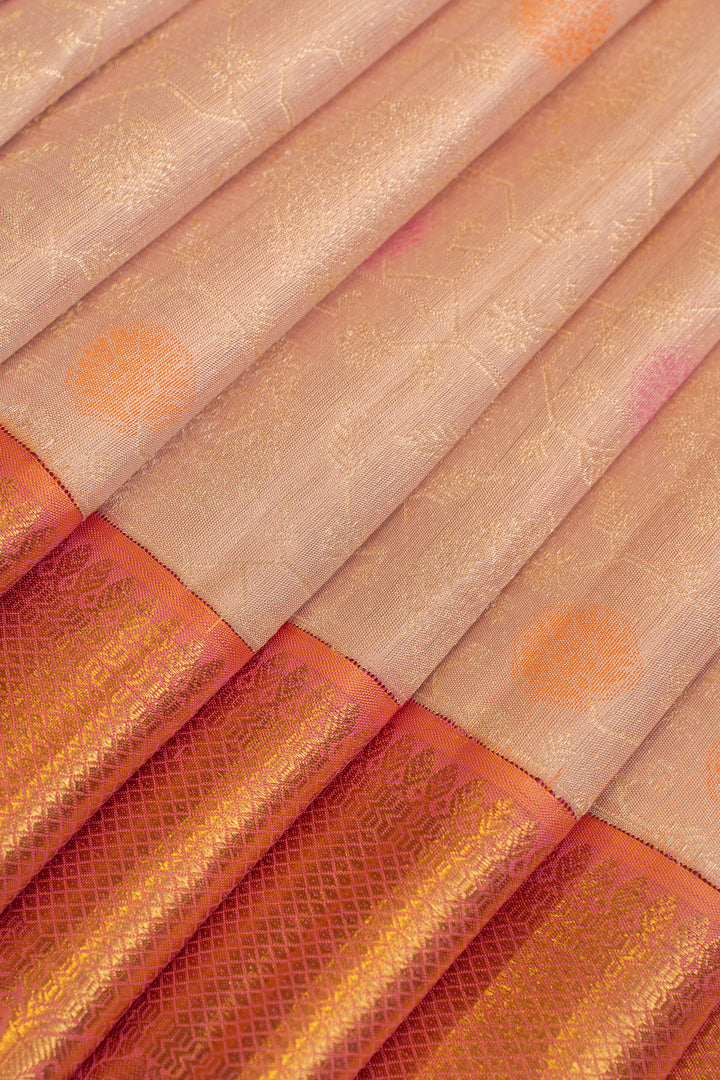 Pastel pink Paithani brocade pure Kanchipuram silk saree