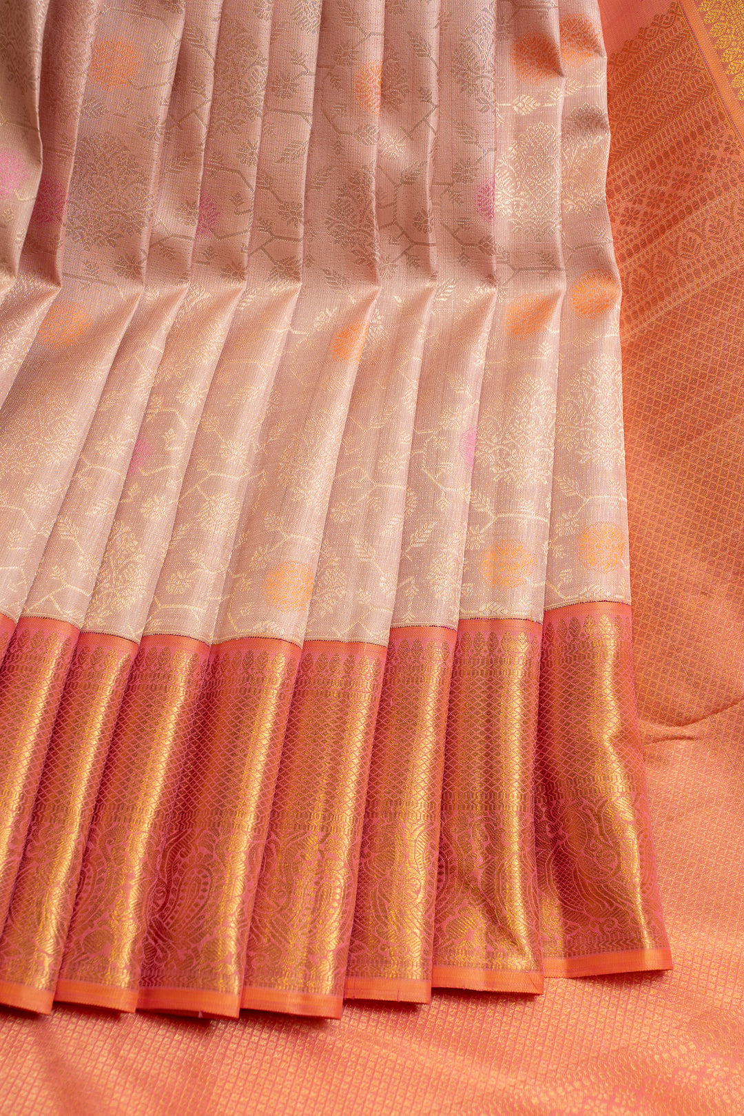 Pastel pink Paithani brocade pure Kanchipuram silk saree