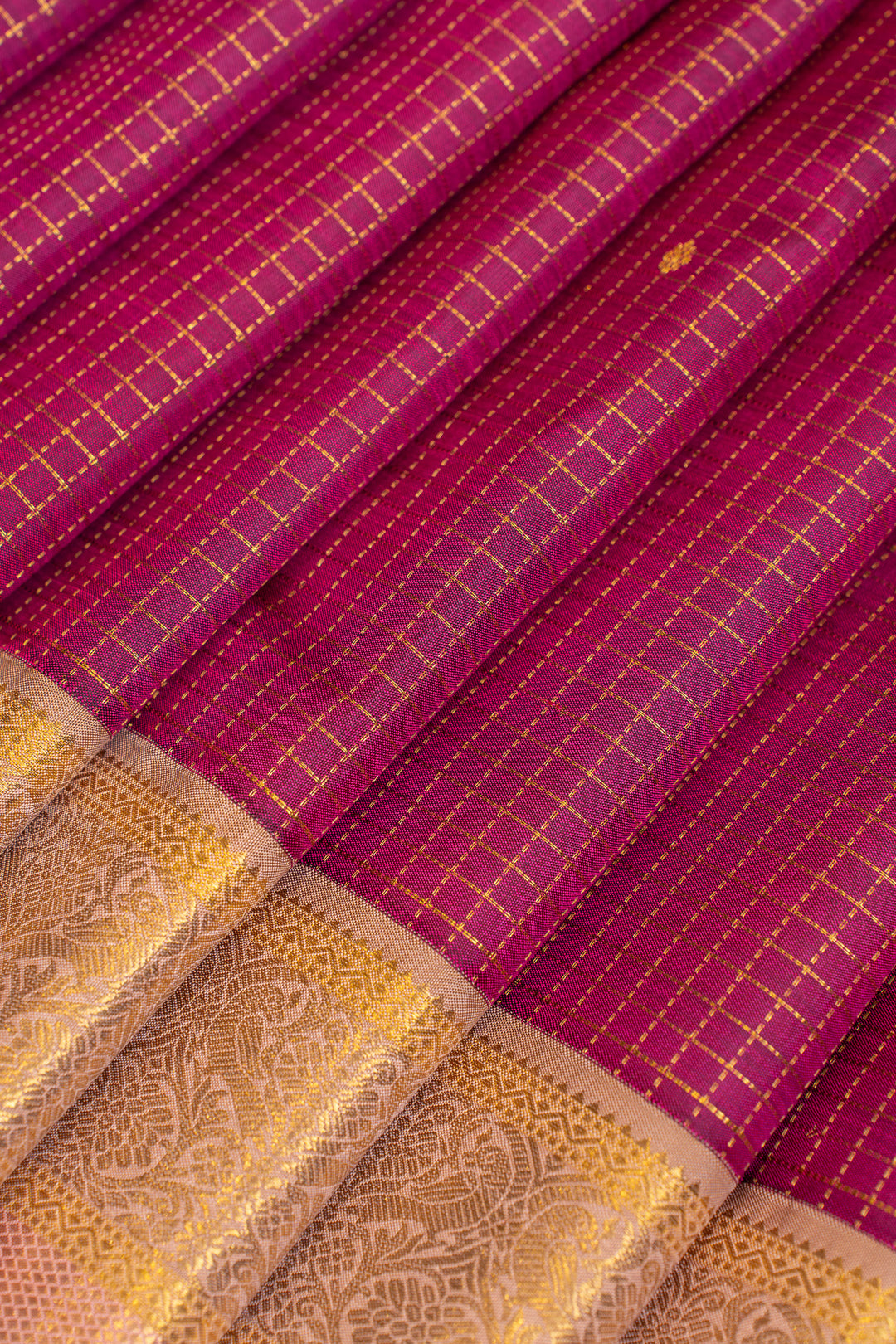 Magenta and baby pink vairaoosi checks pure Kanchipuram silk saree