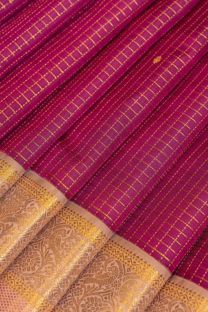 Magenta and baby pink vairaoosi checks pure Kanchipuram silk saree
