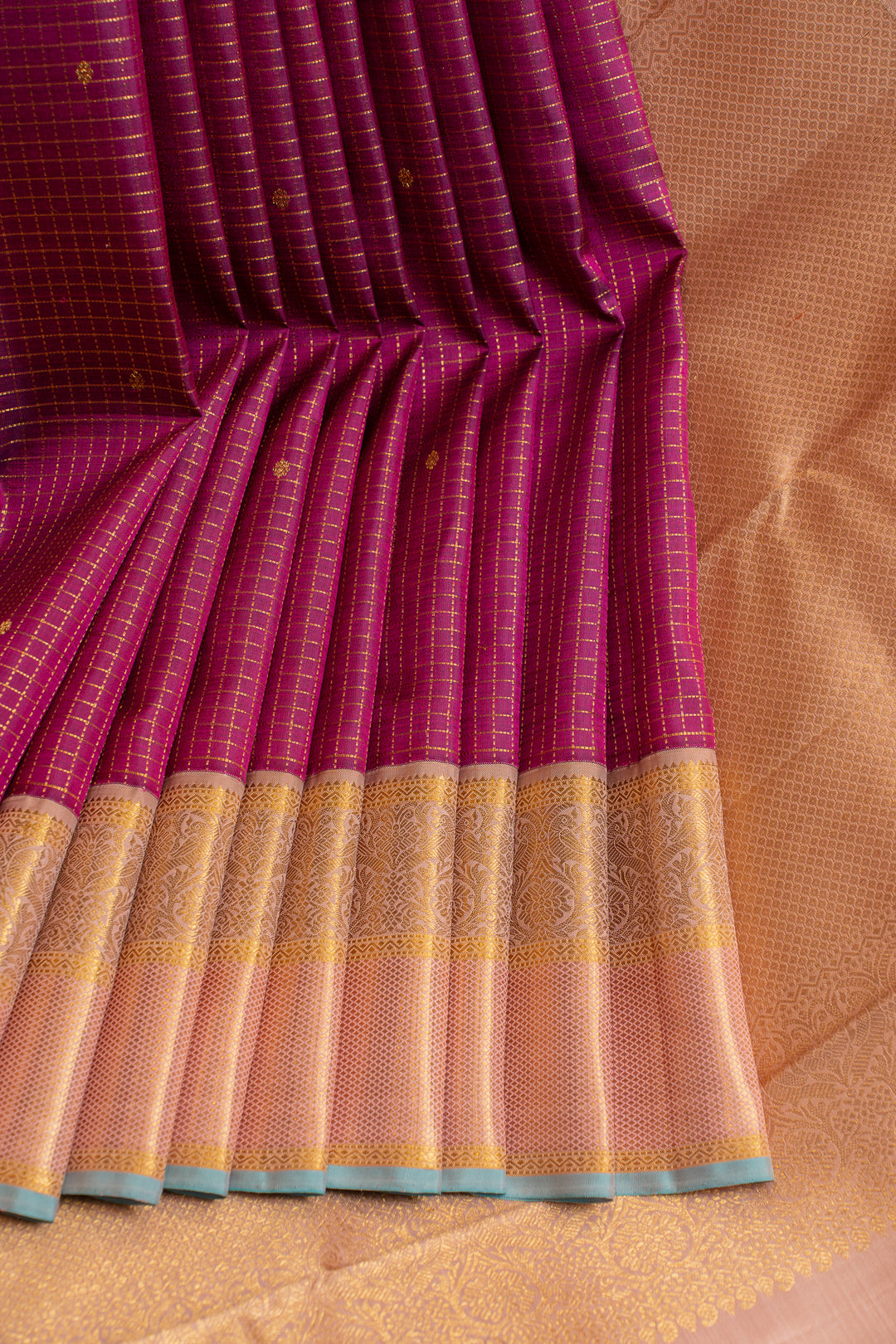 Magenta and baby pink vairaoosi checks pure Kanchipuram silk saree