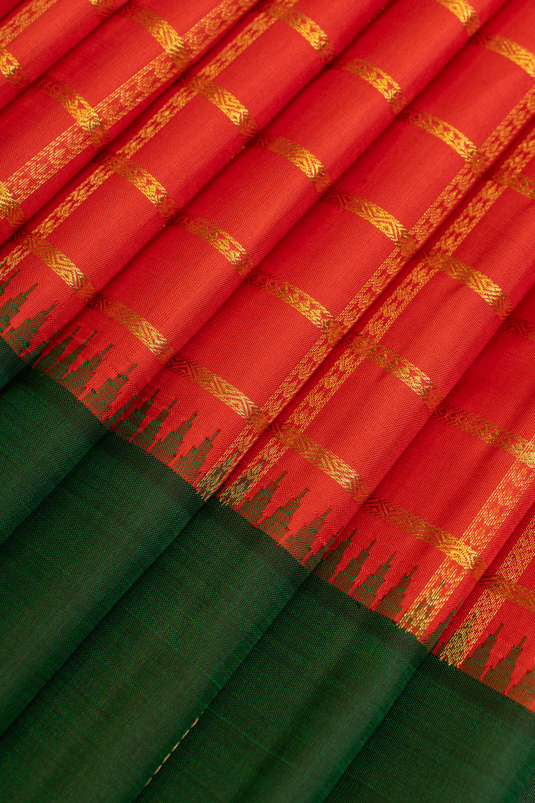 Red and green traditional pure Kanchipuram silk saree